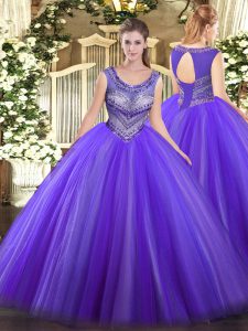 Dramatic Floor Length Lace Up Quinceanera Gown Eggplant Purple for Sweet 16 and Quinceanera with Beading