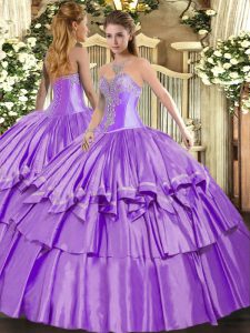 Sweetheart Sleeveless Lace Up Ball Gown Prom Dress Lavender Organza and Taffeta