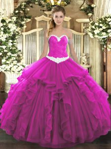 Sleeveless Lace Up Floor Length Appliques and Ruffles Quinceanera Gown