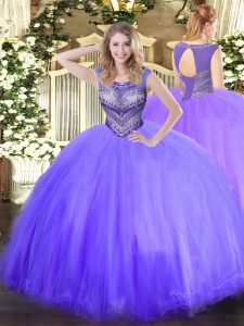 Adorable Lavender Scoop Neckline Beading 15 Quinceanera Dress Sleeveless Lace Up