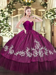 Noble Fuchsia Sleeveless Organza and Taffeta Zipper 15 Quinceanera Dress for Military Ball and Sweet 16 and Quinceanera