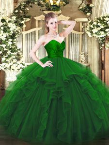 Green Zipper Sweet 16 Dresses Ruffles Sleeveless Floor Length