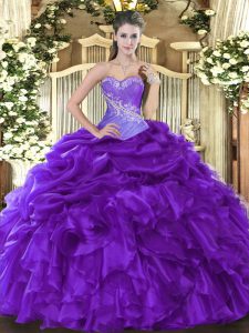 Luxury Floor Length Ball Gowns Sleeveless Purple Party Dress for Toddlers Lace Up