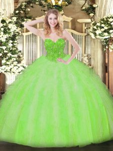 On Sale Beading and Ruffles Quinceanera Gown Lace Up Sleeveless Floor Length