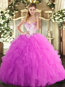 Floor Length Ball Gowns Sleeveless Rose Pink Quinceanera Gowns Lace Up
