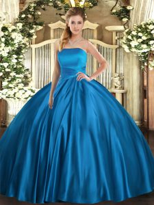 Beauteous Blue Sleeveless Ruching Floor Length Quinceanera Gown