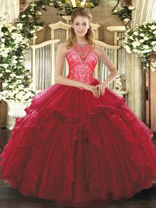 Discount Wine Red Lace Up 15 Quinceanera Dress Ruffles Sleeveless Floor Length