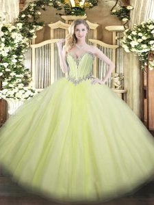 Vintage Yellow Green Ball Gowns Sweetheart Sleeveless Tulle Floor Length Lace Up Beading Party Dress for Girls