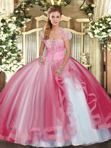 Decent Tulle Sleeveless Floor Length Ball Gown Prom Dress and Beading and Ruffles