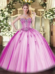 Free and Easy Fuchsia Sweetheart Lace Up Beading and Appliques Sweet 16 Dress Sleeveless