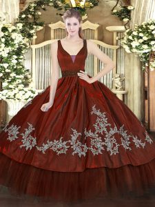 Wine Red Sleeveless Organza and Taffeta Zipper Quinceanera Dress for Military Ball and Sweet 16 and Quinceanera