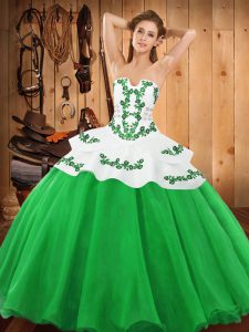 Noble Satin and Organza Sleeveless Floor Length Quinceanera Dresses and Embroidery