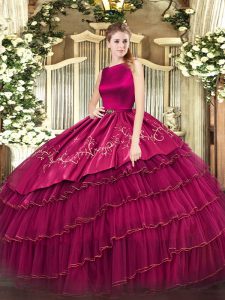 Floor Length Ball Gowns Sleeveless Fuchsia Sweet 16 Dresses Clasp Handle
