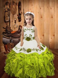 Eye-catching Sleeveless Embroidery and Ruffles Lace Up Little Girls Pageant Gowns