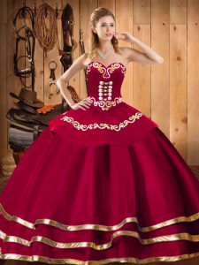 Ball Gowns 15th Birthday Dress Red Sweetheart Organza Sleeveless Floor Length Lace Up