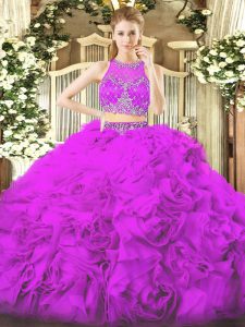 Floor Length Zipper Quince Ball Gowns Lilac for Military Ball and Sweet 16 and Quinceanera with Beading