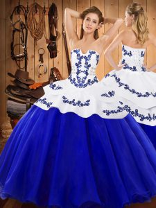 Admirable Strapless Sleeveless Lace Up Quinceanera Dresses Royal Blue Satin and Organza