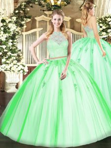 Beautiful Zipper Ball Gown Prom Dress Lace and Appliques Sleeveless Floor Length