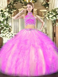 High-neck Sleeveless Backless Quinceanera Dresses Lilac Tulle