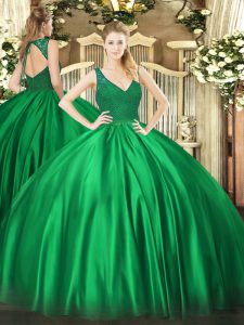 Beading and Lace Sweet 16 Dresses Dark Green Backless Sleeveless Floor Length