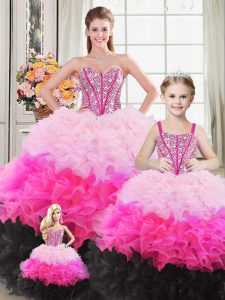 High End Floor Length Multi-color Quinceanera Dress Organza Sleeveless Beading and Ruffles