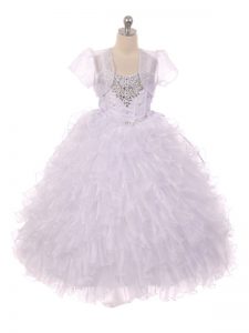 Cheap White Straps Lace Up Beading and Ruffles Pageant Dress for Teens Sleeveless