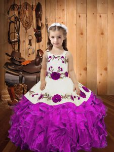 Exquisite Sleeveless Embroidery and Ruffles and Hand Made Flower Lace Up Pageant Dresses