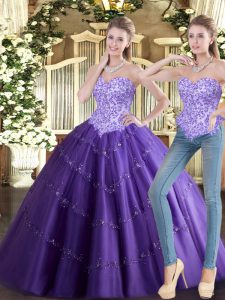 Floor Length Ball Gowns Sleeveless Purple Quinceanera Dresses Lace Up