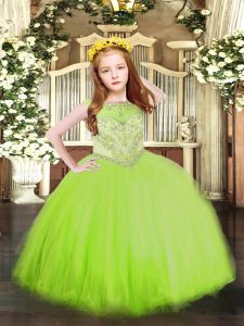 Sleeveless Tulle Floor Length Zipper Pageant Gowns For Girls in with Beading