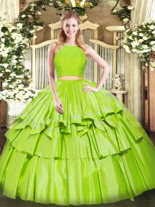 Fine Floor Length Yellow Green 15 Quinceanera Dress Scoop Sleeveless Zipper