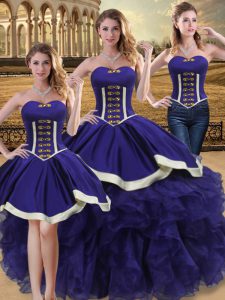 Chic Purple Sleeveless Floor Length Beading and Ruffles Lace Up Sweet 16 Dresses