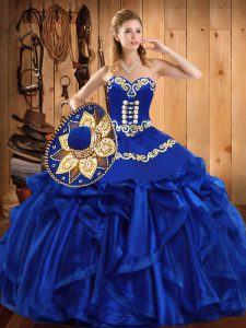 Stunning Sweetheart Sleeveless Organza Quinceanera Dresses Embroidery and Ruffles Lace Up