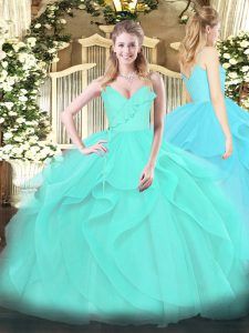 Spectacular Aqua Blue Sleeveless Tulle Zipper 15th Birthday Dress for Military Ball and Sweet 16 and Quinceanera