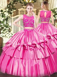 Trendy Tulle Sleeveless Floor Length Quinceanera Gown and Beading and Ruffled Layers