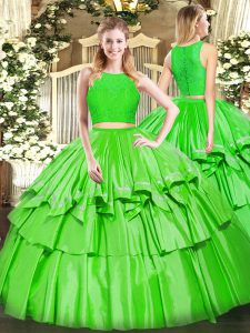 Clearance Green Sleeveless Floor Length Ruffled Layers Zipper Sweet 16 Dresses