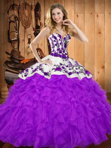 Beauteous Floor Length Purple Quinceanera Dress Sweetheart Sleeveless Lace Up