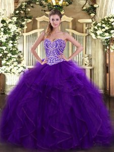 Extravagant Purple Sleeveless Beading and Ruffles Floor Length Vestidos de Quinceanera
