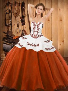 Hot Selling Embroidery Quinceanera Dress Rust Red Lace Up Sleeveless Floor Length