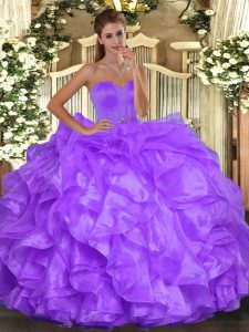 Beading and Ruffles Military Ball Gowns Purple Lace Up Sleeveless Floor Length