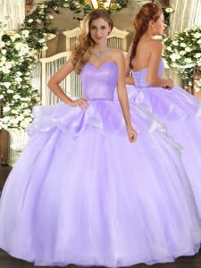 Wonderful Lavender Lace Up Sweet 16 Dresses Beading and Ruffles Sleeveless Floor Length