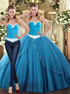 Exceptional Teal Sleeveless Tulle Lace Up Quinceanera Gown for Military Ball and Sweet 16 and Quinceanera