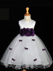 Sleeveless Appliques and Bowknot and Hand Made Flower Zipper Kids Formal Wear