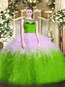 Multi-color Sweet 16 Dress Sweet 16 and Quinceanera with Beading and Ruffles Scoop Sleeveless Zipper