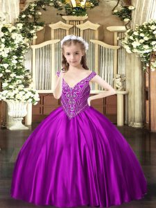 Purple Sleeveless Satin Lace Up Evening Gowns for Party and Quinceanera