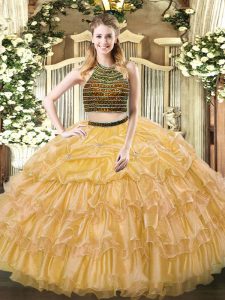 Sleeveless Beading and Ruffled Layers Zipper Quinceanera Gowns