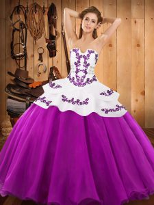 Inexpensive Floor Length Ball Gowns Sleeveless Fuchsia 15th Birthday Dress Lace Up