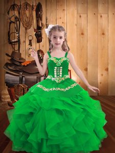 New Style Green Sleeveless Organza Lace Up Pageant Dress for Teens for Party and Sweet 16 and Quinceanera and Wedding Party