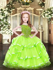 Luxurious Zipper Scoop Beading and Ruffled Layers Pageant Dress Toddler Organza Sleeveless