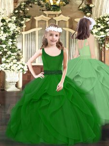 Ball Gowns Pageant Dress Toddler Dark Green Scoop Tulle Sleeveless Floor Length Zipper