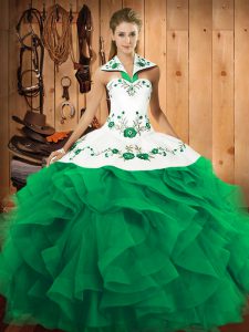 Flare Turquoise Sleeveless Floor Length Embroidery and Ruffles Lace Up 15th Birthday Dress
